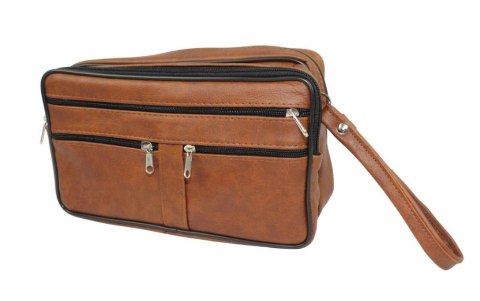 Saszetka Męska Skórzana Bardzo Duża GRETOS (PL) MAKO I Skóra Naturalna KARMELOWY 27 x 16 x 10 [cm]