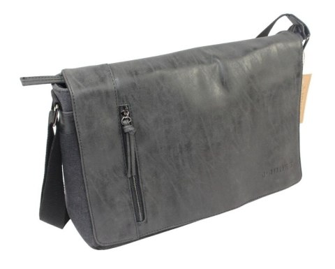 Skórzana Torba JENNIFER JONES Listonoszka Ze Skórzaną Klapką CZARNA 4526 37 x 29 x 14