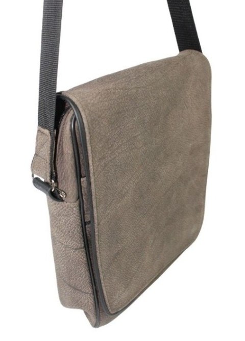 Skórzana Torba Na Ramię Pionowa GRETOS (PL) Listonoszka Z Klapką CZEKOLADOWA ZAMSZOWA 37 x 30 x 7 [cm]