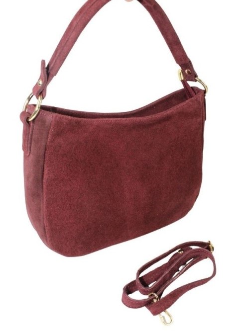 Torebka Skórzana LUKA 24-085 Skóra Naturalna Zamszowa Bordowa 30 x 20 x 9 [cm]