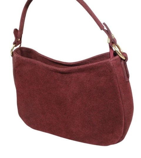Torebka Skórzana LUKA 24-085 Skóra Naturalna Zamszowa Bordowa 30 x 20 x 9 [cm]