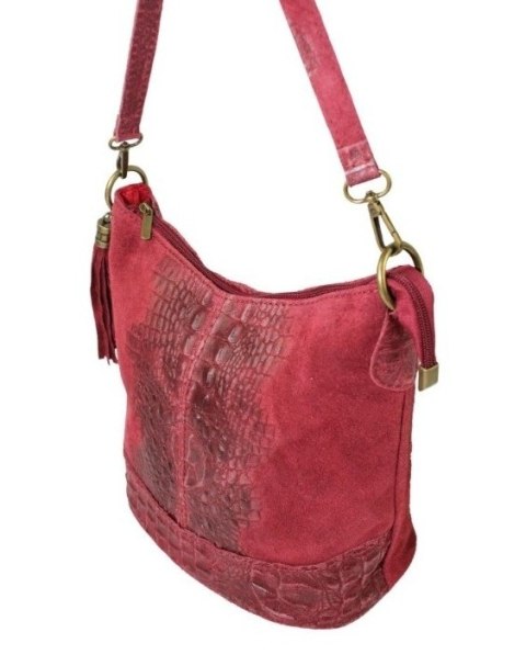 Torebka Skórzana LUKA CROCO MOKKA 26-027 Skóra Naturalna BORDOWA Mozajka 27 x 24 x 16 [cm]