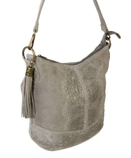 Torebka Skórzana LUKA CROCO MOKKA 26-027 Skóra Naturalna POPIELATA Mozajka 27 x 24 x 16 [cm]