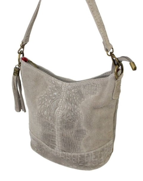 Torebka Skórzana LUKA CROCO MOKKA 26-027 Skóra Naturalna POPIELATA Mozajka 27 x 24 x 16 [cm]