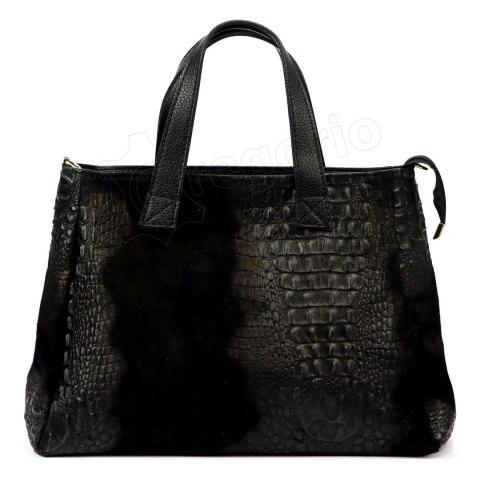 Torebka Skórzana LUKA CROCO Skóra Naturalna CZARNA 26-034 38 x 26 x 12 [cm]