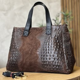 Torebka Skórzana LUKA CROCO Skóra Naturalna CZEKOLADOWA 26-034 38 x 26 x 12 [cm]