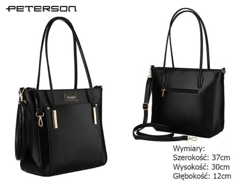 Torebka Ze Skóry Włoskiej Peterson Elegancki Stylowy Kuferek PTN 072-03 CZARNA 37 x 30 x 12 [cm]