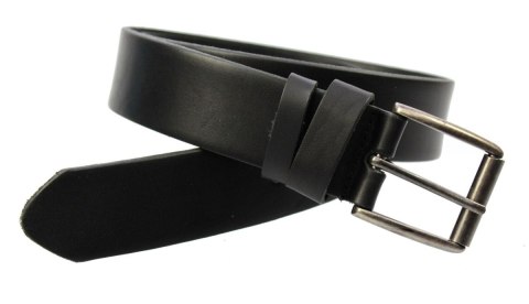 Pasek Męski Skórzany Arucce (PL) Skóra Licowa EXTRA 40 mm CZARNY Gładki Klamra Tradycyjna (Z ROLKĄ)