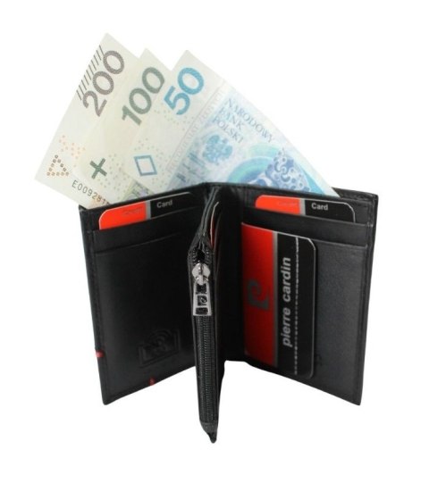 Portfel Męski Pierre Cardin Mały Pionowy Bez Zapięcia Suwak Na Drobne Skóra Naturalna RIFD 2421 10,5 x 8,5 x 2 [cm]