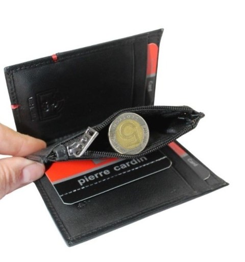 Portfel Męski Pierre Cardin Mały Pionowy Bez Zapięcia Suwak Na Drobne Skóra Naturalna RIFD 2421 10,5 x 8,5 x 2 [cm]