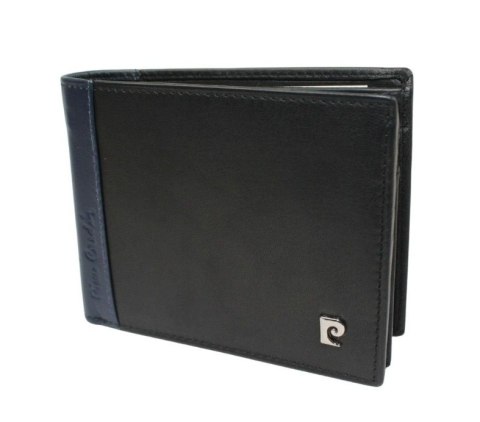 Portfel Męski Skórzany PIERRE CARDIN Skóra Licowa Duży Poziomy Bez Zapięcia CZARNY Z Niebieskim Paskiem 8806