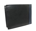 Portfel Męski Skórzany PIERRE CARDIN Skóra Licowa Duży Poziomy Bez Zapięcia CZARNY Z Niebieskim Paskiem 8806