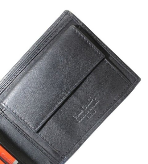 Portfel Męski Skórzany PIERRE CARDIN Skóra Licowa Duży Poziomy Bez Zapięcia CZARNY Z Niebieskim Paskiem 8806