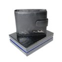 Portfel Męski Skórzany PIERRE CARDIN Skóra Licowa Mały Poziomy Z Zapinką Dwa Skrzydełka 323A CZARNY 10,5 x 9 x 2 [cm]