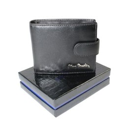 Portfel Męski Skórzany PIERRE CARDIN Skóra Licowa Mały Poziomy Z Zapinką Dwa Skrzydełka 323A CZARNY 10,5 x 9 x 2 [cm]