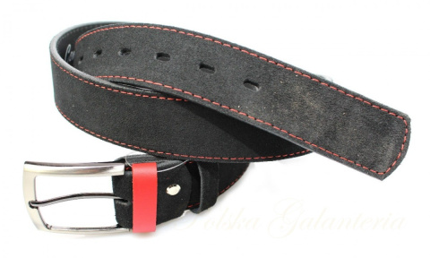 Pasek Czarny Z Czerwoną Nitką COMPLEX (PL) Skóra Naturalna Licowa Zamsz 40 mm Pasek Czarny Z Czerwoną Nitką COMPLEX (PL) Skóra Naturalna Licowa Zamsz 40 mm