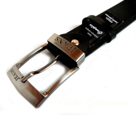 Pasek Skórzany COMPLEX (PL) Tłoczony Napis "JEANS" Z METALOWĄ KOŃCÓWKĄ Skóra Licowa EXTRA 40 mm Czarny Pasek Skórzany COMPLEX (PL) Tłoczony Napis "JEANS" Z METALOWĄ KOŃCÓWKĄ Skóra Licowa EXTRA 40 mm Czarny