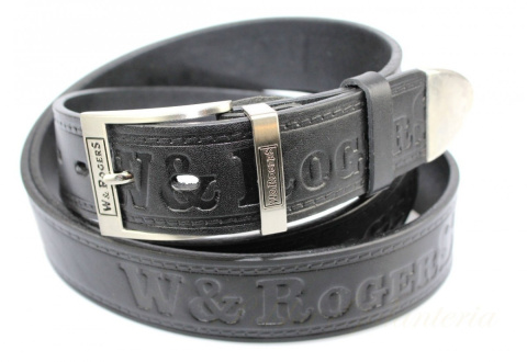 Pasek Skórzany COMPLEX (PL) Tłoczony Napis "W&RogerS" Z METALOWĄ KOŃCÓWKĄ Skóra Licowa EXTRA 40 mm Czarny Pasek Skórzany COMPLEX (PL) Tłoczony Napis "W&RogerS" Z METALOWĄ KOŃCÓWKĄ Skóra Licowa EXTRA 40 mm Czarny