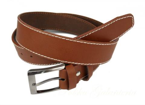 Pasek Skórzany PAS-MAX (PL) 40 mm Jasny Brąz Z Białą Nitką Pasek Skórzany PAS-MAX (PL) 40 mm Jasny Brąz Z Białą Nitką