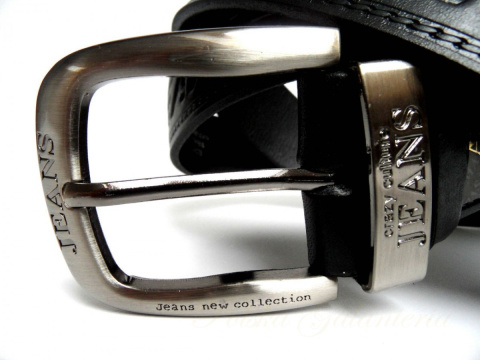 Pasek Skórzany COMPLEX (PL) Tłoczony Napis "JEANS" Skóra Licowa EXTRA 40 mm Czarny Pasek Skórzany COMPLEX (PL) Tłoczony Napis "JEANS" Skóra Licowa EXTRA 40 mm Czarny