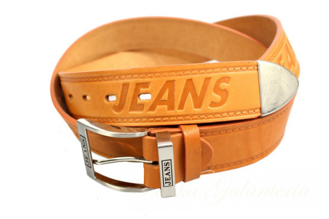 Pasek Skórzany COMPLEX (PL) Tłoczony Napis "JEANS" Z Metalową Końcówką Skóra Naturalna Licowa EXTRA 40 mm SUROWA SKÓRA Pasek Skórzany COMPLEX (PL) Tłoczony Napis "JEANS" Z Metalową Końcówką Skóra Naturalna Licowa EXTRA 40 mm SUROWA SKÓRA