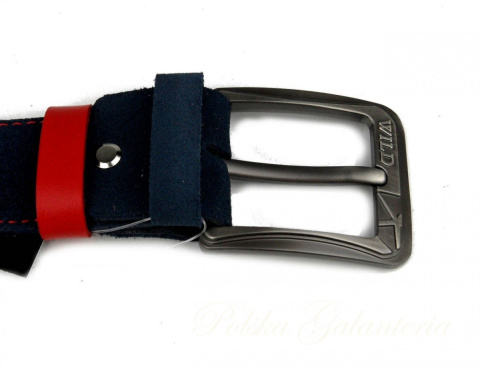 Pasek GRANATOWY Z Malinową Nitką COMPLEX (PL) Skóra Naturalna Licowa Zamsz 40 mm Pasek GRANATOWY Z Malinową Nitką COMPLEX (PL) Skóra Naturalna Licowa Zamsz 40 mm