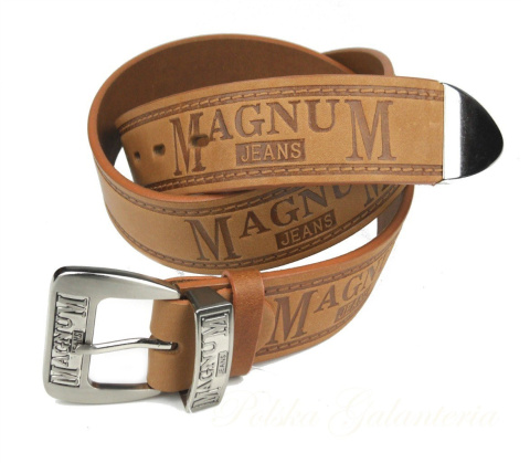 Pasek Skórzany COMPLEX (PL) Tłoczony Napis "MAGNUM" Z METALOWĄ KOŃCÓWKĄ Skóra Licowa EXTRA 40 mm SUROWA SKÓRA Pasek Skórzany COMPLEX (PL) Tłoczony Napis "MAGNUM" Z METALOWĄ KOŃCÓWKĄ Skóra Licowa EXTRA 40 mm SUROWA SKÓRA