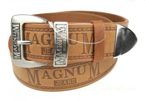 Pasek Skórzany COMPLEX (PL) Tłoczony Napis "MAGNUM" Z METALOWĄ KOŃCÓWKĄ Skóra Licowa EXTRA 40 mm SUROWA SKÓRA Pasek Skórzany COMPLEX (PL) Tłoczony Napis "MAGNUM" Z METALOWĄ KOŃCÓWKĄ Skóra Licowa EXTRA 40 mm SUROWA SKÓRA