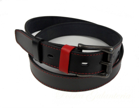 Pasek Czarny Z Czerwoną Nitką COMPLEX (PL) Skóra Naturalna Licowa Zamsz 40 mm Pasek Czarny Z Czerwoną Nitką COMPLEX (PL) Skóra Naturalna Licowa Zamsz 40 mm