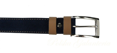 Pasek Granatowy Z Beżową Nitką COMPLEX (PL) Skóra Naturalna Licowa Zamsz 30 mm Pasek Granatowy Z Beżową Nitką COMPLEX (PL) Skóra Naturalna Licowa Zamsz 30 mm