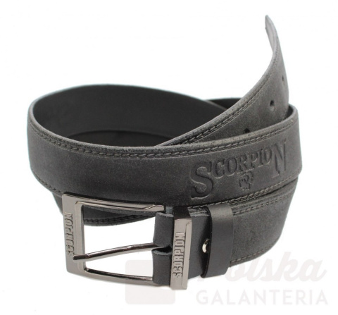 Pasek Skórzany TRK (PL) Tłoczony Napis "SCORPION" Skóra Naturalna Zamszowa 40 mm GRANATOWY Pasek Skórzany TRK (PL) Tłoczony Napis "SCORPION" Skóra Naturalna Zamszowa 40 mm GRANATOWY