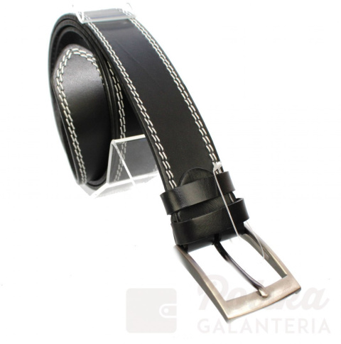 Pasek Męski Skórzany PAS-MAX (PL) Skóra Licowa EXTRA 40 mm Czarny Z Podwójną Białą Nitką Pasek Męski Skórzany PAS-MAX (PL) Skóra Licowa EXTRA 40 mm Czarny Z Podwójną Białą Nitką