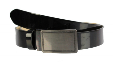 Pasek Damski Skórzany Gładki PAS-MAX (PL) 35 mm Lakierowany Czarny Samozaciskowy Klamra SR6 Pasek Damski Skórzany Gładki PAS-MAX (PL) 35 mm Lakierowany Czarny Samozaciskowy Klamra SR6