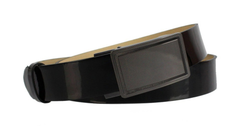 Pasek Damski Skórzany Gładki PAS-MAX (PL) 35 mm Lakierowany Czarny Samozaciskowy Klamra SR6 Pasek Damski Skórzany Gładki PAS-MAX (PL) 35 mm Lakierowany Czarny Samozaciskowy Klamra SR6