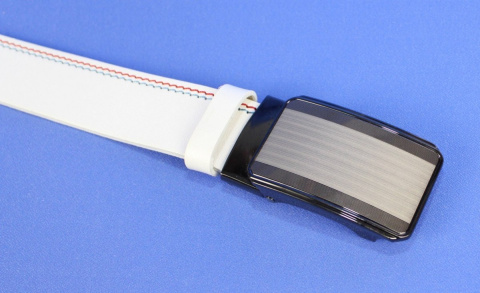 Pasek PAS-MAX (PL) Skóra Naturalna Licowa 35 mm Biały Z Czerwoną I Niebieską Nitką Klamra ''SREBRNA 1" Automat Pasek PAS-MAX (PL) Skóra Naturalna Licowa 35 mm Biały Z Czerwoną I Niebieską Nitką Klamra ''SREBRNA 1" Automat