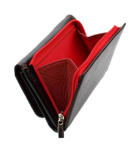 Portfel Damski Skórzany PolskaGalanteria Z Wstawką 12 cm Suwak Skóra Naturalna CZARNY Z CZERWONYM WZÓR II KP D1208Z-WST Portfel Damski Skórzany PolskaGalanteria Z Wstawką 12 cm Suwak Skóra Naturalna CZARNY Z CZERWONYM WZÓR II KP D1208Z-WST