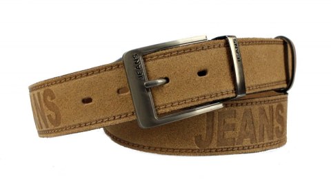 Pasek Skórzany TRK (PL) Tłoczony Napis "JEANS" Skóra Naturalna Zamszowa 40 mm SUROWA SKÓRA Pasek Skórzany TRK (PL) Tłoczony Napis "JEANS" Skóra Naturalna Zamszowa 40 mm SUROWA SKÓRA