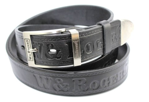 Pasek Skórzany COMPLEX (PL) Tłoczony Napis "W&RogerS" Z METALOWĄ KOŃCÓWKĄ Skóra Licowa EXTRA 40 mm Czarny Pasek Skórzany COMPLEX (PL) Tłoczony Napis "W&RogerS" Z METALOWĄ KOŃCÓWKĄ Skóra Licowa EXTRA 40 mm Czarny