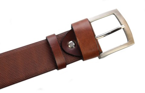 Pasek BRĄZOWY COMPLEX (PL) Tłoczony Wzór "JODEŁKA" Skóra Naturalna Licowa 40 mm Pasek BRĄZOWY COMPLEX (PL) Tłoczony Wzór "JODEŁKA" Skóra Naturalna Licowa 40 mm