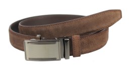 Pasek Męski Skórzany Arucce (PL) Skóra Licowa ZAMSZOWY EXTRA 35 mm BRĄZOWY Gładki Klamra Samozaciskowa SREBRNA