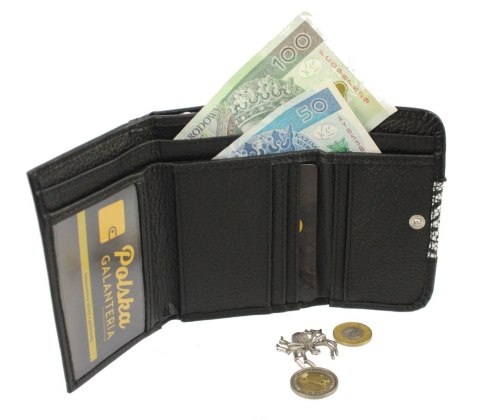 Portfel Damski Skórzany PolskaGalanteria Z Wstawką 12 cm Klamra Skóra Naturalna Czarny z Wstawką WZÓR I KP D1208-WST Portfel Damski Skórzany PolskaGalanteria Z Wstawką 12 cm Klamra Skóra Naturalna Czarny z Wstawką WZÓR I KP D1208-WST