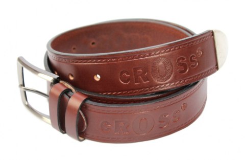 Pasek Skórzany PAS-MAX (PL) Tłoczony Napis "CROSS"z Metalową Końcówką Skóra Naturalna Licowa EXTRA 40 mm BRĄZOWY Pasek Skórzany PAS-MAX (PL) Tłoczony Napis "CROSS"z Metalową Końcówką Skóra Naturalna Licowa EXTRA 40 mm BRĄZOWY