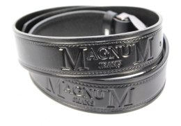 Pasek Skórzany PAS-MAX (PL) Tłoczony Napis "MAGNUM" Skóra Licowa EXTRA 40 mm CZARNY Imitacja Szycia Cienką Nitką